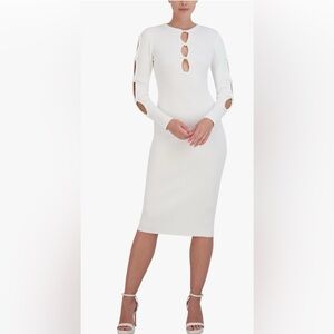 BCBGMAXAZRIA Women's Long Sleeve Crew Neck Rib Midi Dress with Cutouts